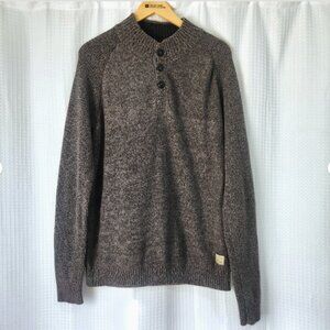 Jack & Jones Sweater Mens XL Knit Grey Button High Neck Long Sleeve